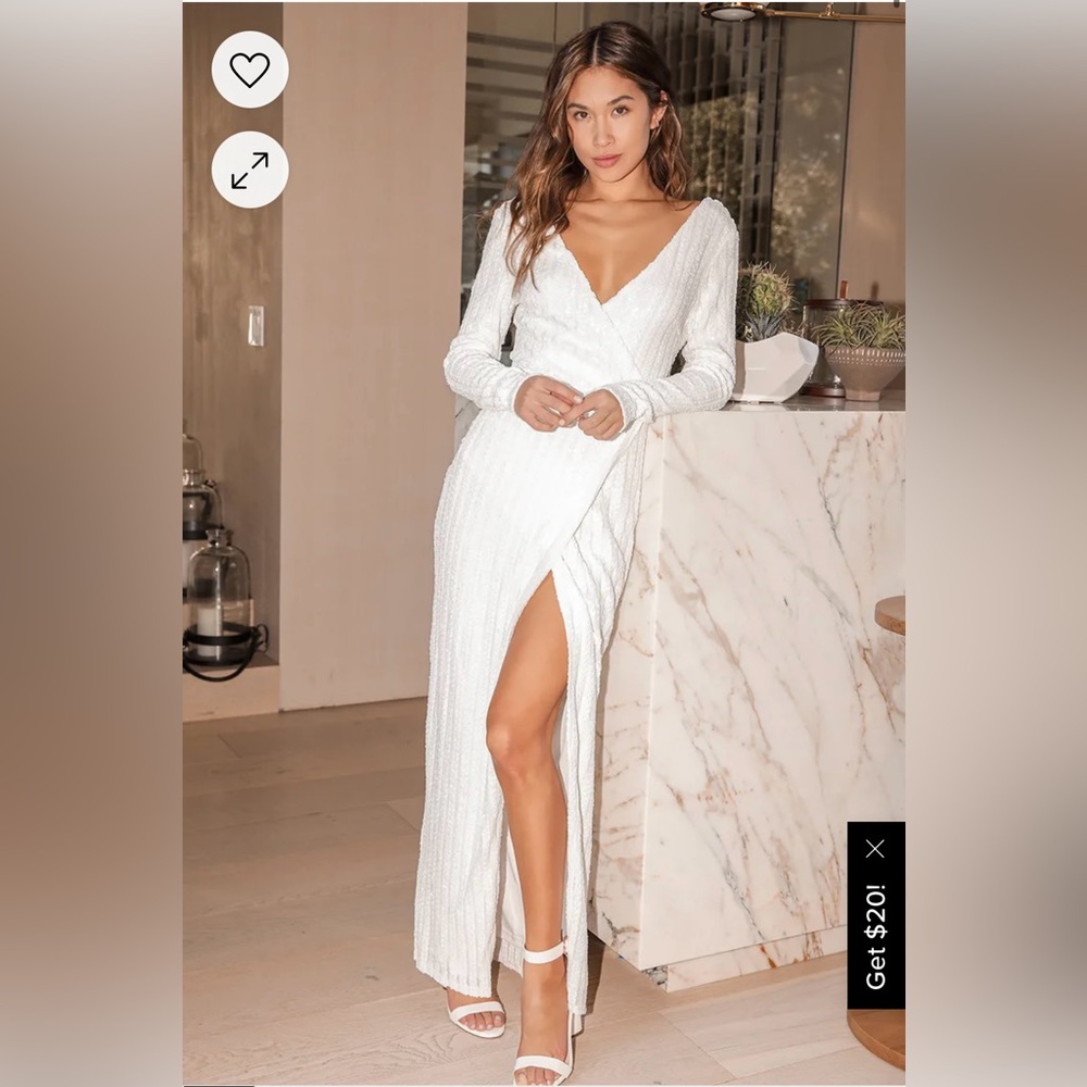 Lulus Love Lasts Forever White Sequin Long Sleeve Maxi Dress